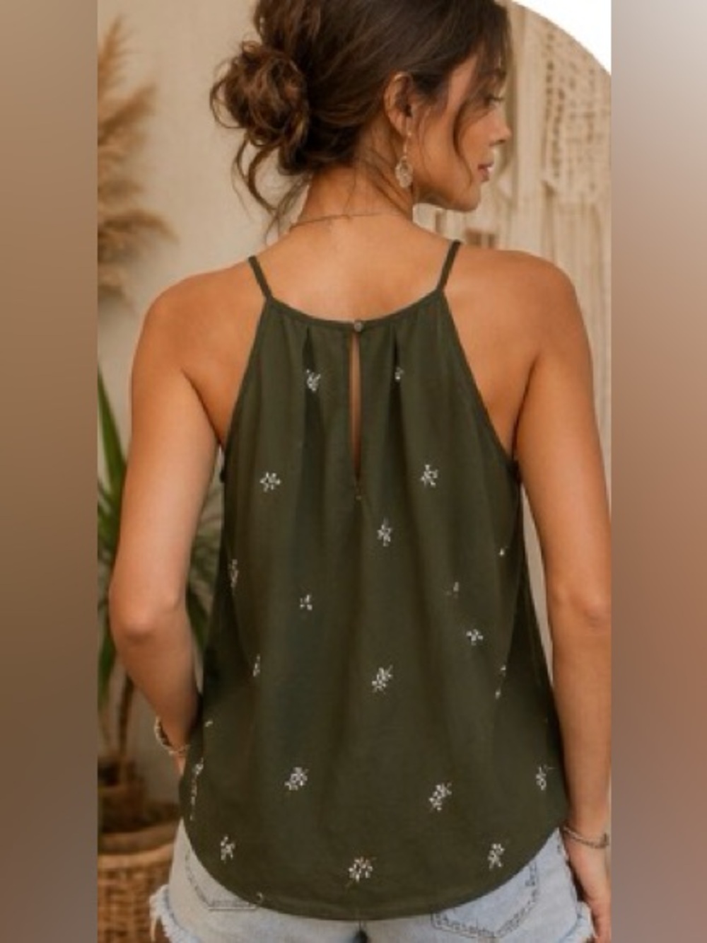 DNA Couture Olive Floral Embroidered Sleeveless Boho Tank Top โ Size Small - Picture 4 of 14